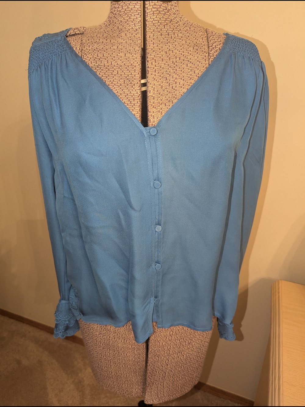 Madison Marcus Powder Blue V-Neck Button Front Blouse